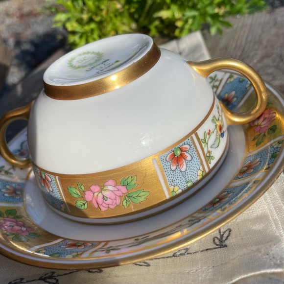 Antique U.C. Limoges France Double Handled Bouillon Cup & Saucer Vintage - Picture 6 of 16